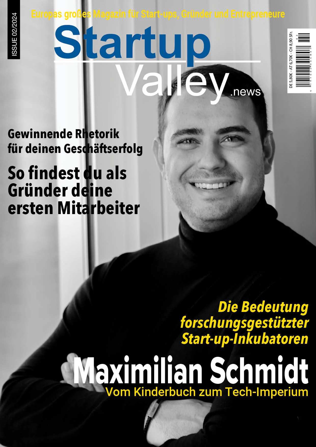 Maximilian Schmidt auf dem Cover des StartupValley Magazins
